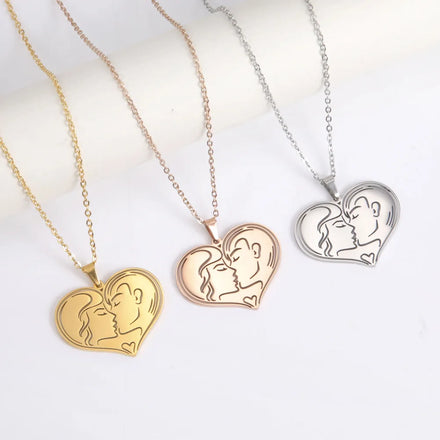 2025 Valentine's Day Gift Friendship Necklace Waterproof Stainless Steel Heart Necklace Kiss Head Personalised Necklace