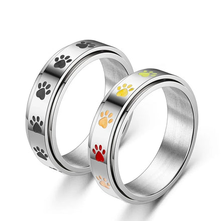Custom Anti Anxiety Spinner Stainless Steel Rings Rainbow Colorful Foot Printing Rotating Ring for Couple