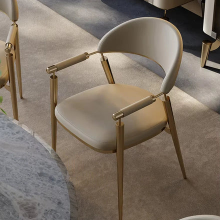 Designer Armchair Italian Light Luxury High-End Modern Full Leather Dining Chair Stainless Steel Legs for Hotel Home Office Use