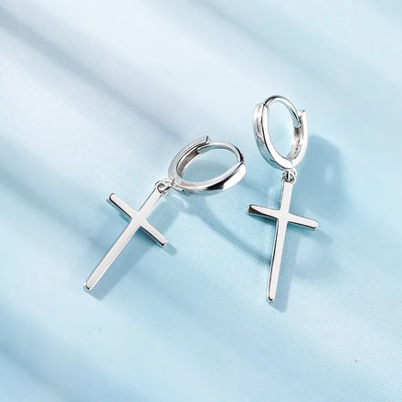 S925 Sterling Silver Cross Hoop Earrings Ear Buckle Fashion Statement Earrings Personality Minimalist Glossy Earrings Women