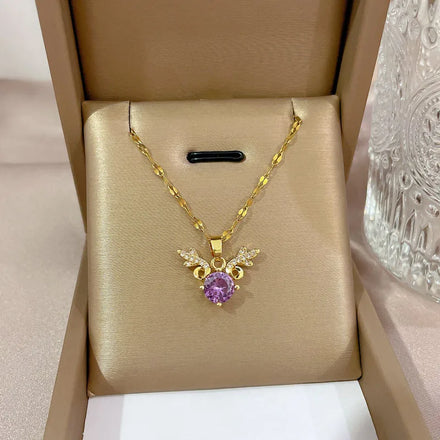 Shiny Zircon Deer Pendant Necklace Exquisite Party Necklace Chains Necklaces Titanium Steel Clavicle Chain for Women Ladies