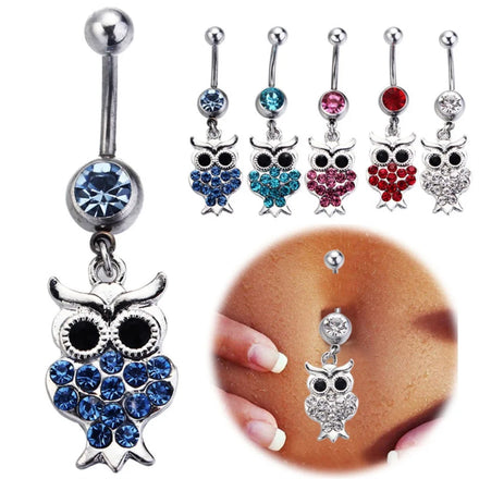 Cute Crystal Owl Dangle Belly Button Ring Charm Women Piercing Jewelry Animal Design Dangling Navel Rings