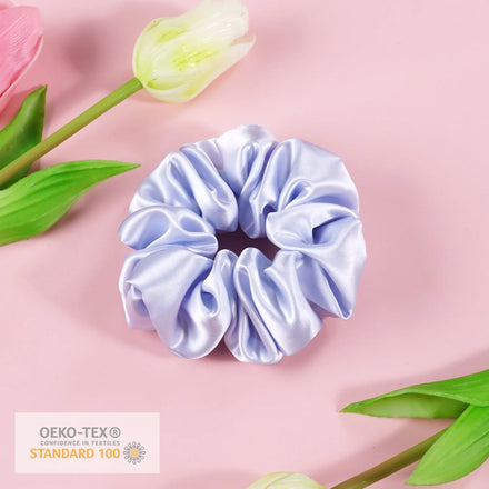 Custom Design 5cm Halogen Blue Organic Silk Elastic Hair Ties 22 Momme Custom Colors Logo Large Silk Hair Scrunchies