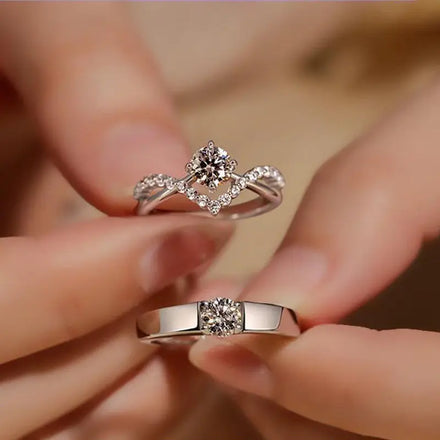 New Silver Plated Couple Ring for Lovers Forever Endless Love Heart Zircon Ring Adjustable Open Ring Wedding Engagement Jewelry