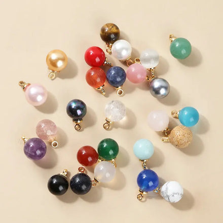 Natural Jade Crystal Beads Pendant Various 10mm Healing DIY Accessories Earrings Necklaces Beaded Jewelry Pearl Shell Findings