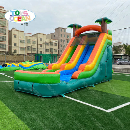 Commercial Backyard Palm Tree Jumping Bouncer Marble Tropical Waterslide Combo Bounce House Inflatable Water Slide with Pool
