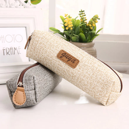 Durable Cotton Fabric Canvas Cartoon Pen Pencil Zipper Bag Student File Pockets for College Students