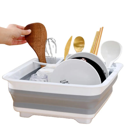 Multifunctional Kitchen Dish Storage Rack Drain Tray Portable Household Shelf Tableware Folding Bowl Cutlery Storage Rack