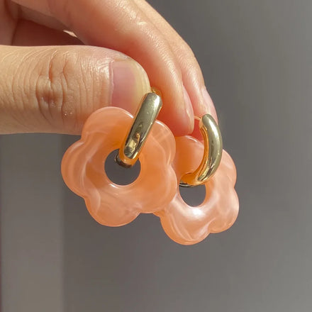 Ins Popular Fashion Jewelry Drop Earrings Resin Best Friend Colorful Trendy Gift Copper Texture Sweet Flower Anniversary Unisex
