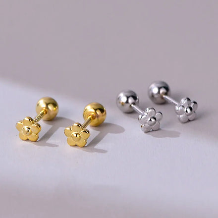 Screw Fasteners Cute Minimalist Pure 925 Sterling Silver Mini Flower Shape Stud Earring Ear Bone Earrings for Women Girls