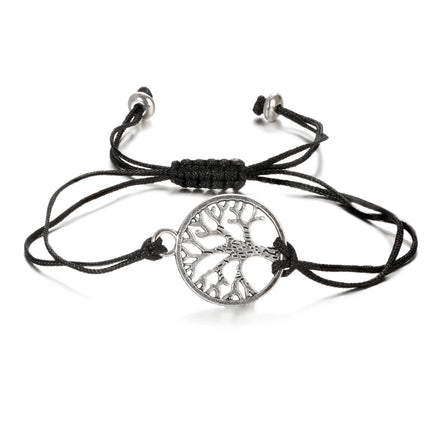 Handmade Tibetan Wood Beaded Couple Bracelet Bangle Braided Charm Silver Tree of Life Wedding Gift for Women Men