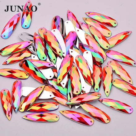 JUNAO 8*28mm Drop Sewing Rhinestones 500pcs Big Crystals With Hole Acrylic Diamonds Bulk for Dress Crafts