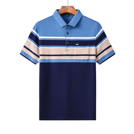 Men's Short Sleeved T-shirt Polo Shirt Dad's Summer Dress Loose Cotton Half Sleeve Stripe