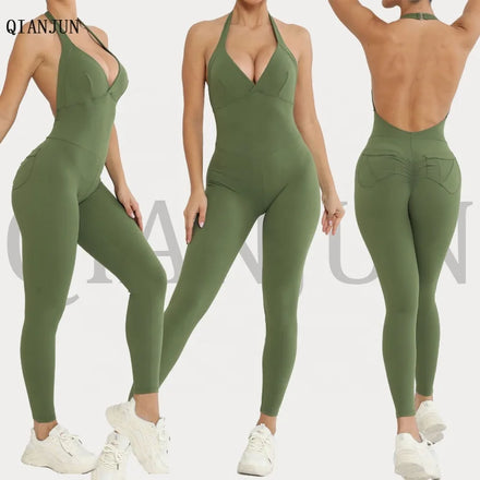 Hot Sale Breathable One-piece Yoga Wear Women's High Elastic One-piece Sports Jumpsuit Fitness Bodysuits