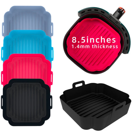 Factory 8.5 Inches Reusable Non-stick Easy Cleaning Baking Tray Air Fryer Silicone Pot Square Silicone Air Fryer Liners