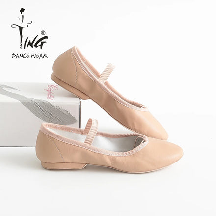 Ting Dance Multifunctional Dancing Shoes Leather Software Teacher Shoes 1cm Short Heels Ballet Shoes for Practice