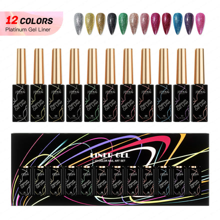 JTING Popular New Design 12colors Platinum Nail Art Gel Liner Collection Set Box OEM Free Customization Liner Gel Polish
