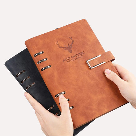 Leather Cover 6 Rings Binder Hardcover Notebook Custom Logo Loose Leaf Planner A5 Organizer Journal Notepad Agenda