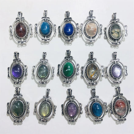 Rotatable Crystal Pendant Different Material Natural Crystal Flower Agate Malachite Pendant for Decoration