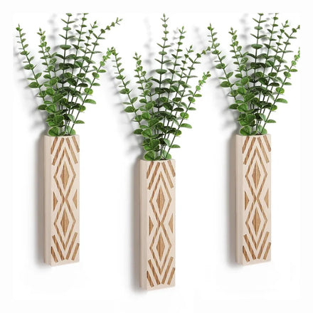 Tailai Wooden Pocket Vases Hanging Planters for Dried Flower and Artificial Greenery Indoor Wall Vase for Home Decoration