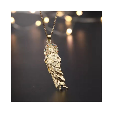 18K Gold Saint Jude Pendant Jewelry Stainless Steel Chain Copper CZ Charm Catholic Rosary Cross Necklace for Women Protection