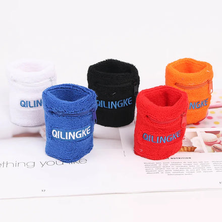Wrist SweatBand with Zipped Pocket Comfortable Movement Sweat Absorption and Breathability Wrist Cotton Sweatband
