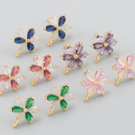 MA95 6pcs/lot Nickel-Free 18K Gold Plated Copper Metal Jewelry Accessories with Zircon DIY Flower Shape Earrings