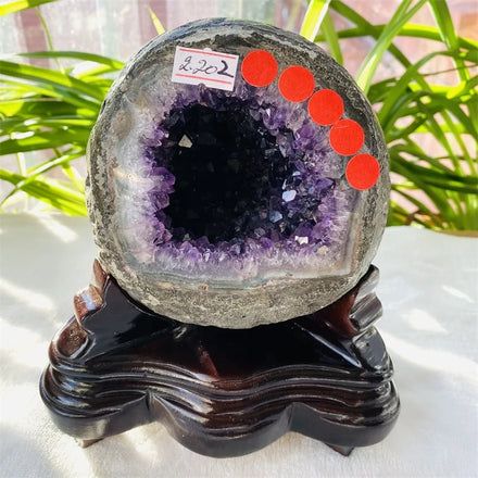 Natural Quartz Crystal Cluster Wooden Stand Amethyst Geode Wood Base Healing Stone Ornament