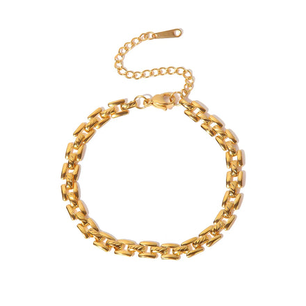 INS 18k Gold Plated Stainless Steel Jewelry Party Gift Geometric Wide Belt Bracelet for Girls