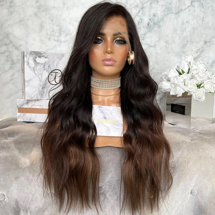 Cuticle Aligned Machine Made Wig Unprocessed Raw Hair Ombre Color Transparent Lace Front Wigs