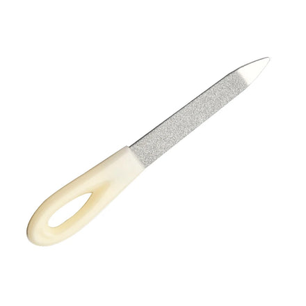 New Double Sided Stainless Steel Nail File with Anti-Slip Handle Easy Grinding White Nail File