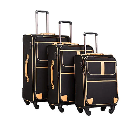 Travelling Luggage 3 Piece Sets 20'' 24'' 28'' Suitcase with TSA Lock Spinner Soft Side for Business (Black)