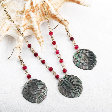 Hawaii New Monstera Leaf Mop Jewelry Handmade Natural Stone Agate Chains Earrings Mother of Pearl Jewelry for Women