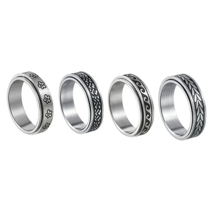 High Quality Stainless Steel Ring Fashion 4mm 6mm Rotatable Ring Meaningful Fidget Spinner Rings for Women Men