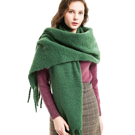 Solid Fringe Hem Scarf Fashion Long Scarf New Design Trendy Chunky Warm Tassel Neck Shawl and Scarf