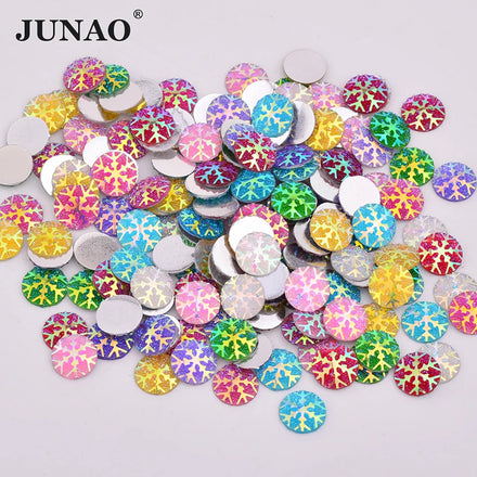 JUNAO 12mm Round Rhinestone 1000pcs Resin Crystal Diamonds Colorful Decoration Stones for Christmas Clothes