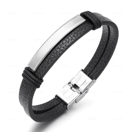 Personalized Men's Hand Jewelry Vintage Handmade Braided Genuine Leather Bracelet Custom Letter Stainless Steel Bracelet