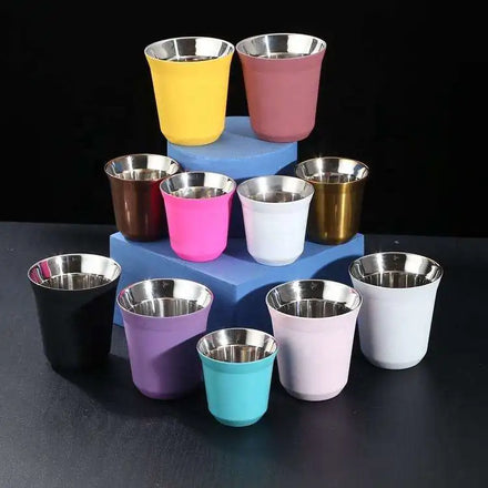Custom Logo Stainless Steel Espresso Cups Set Modern Design Double Wall 304 Insulated Coffee Cup