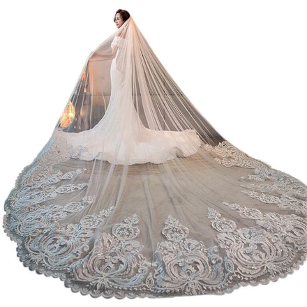 AL1315 2025 Custom Wholesale Vintage Car Bone Lace Bridal Veil Soft Tulle 3 Meters Long Tail Hair Comb New Korean Wedding Veil