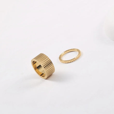 High End 18K Gold Plated Chunky Band Gear Shape Rings Stainless Steel Jewelry Trendy Finger Ring Tarnish Free