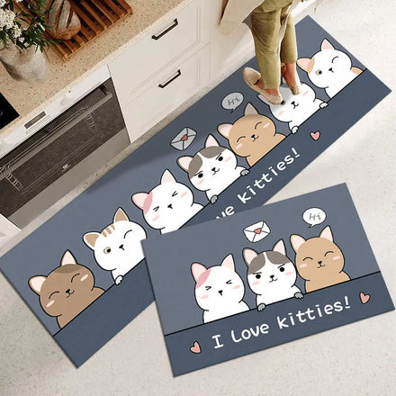 Wholesale Cartoon Kitchen Floor Mat Carpet Crystal Velvet 2 Piece Non-Slip Long Kitchen Runner Rug Mats