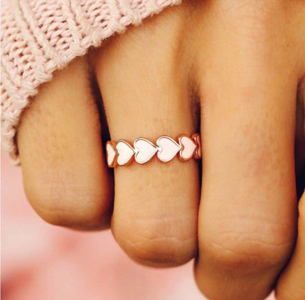 CAOSHI 2025 New Heart Enamel Rings for Women Rose Gold Color Temperament White Love Promise Rings Wedding Bands