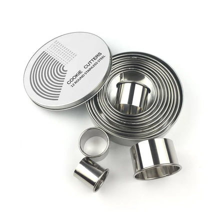 Food Grade Stainless Steel 12 Pcs Circle Round Dough Cookie Biscuit Cutter Set
