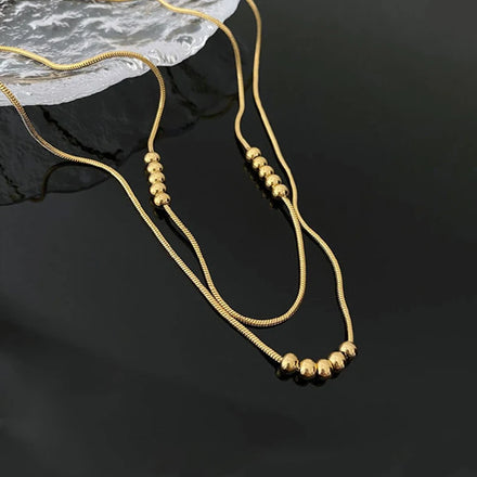 Stainless Steel Multi Beads Round Snake Chain Necklace 18K Gold Plated Choker Necklaces Unisex Plain Trendy Minimalist Jewelry