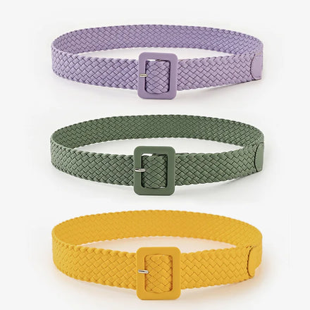 Candy Color Knit Belt Woven Stretch Braided Belts for Men and Women Fashion Elastic Wave Belt