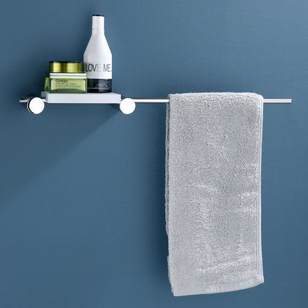 Modern Single Chrome Metal Bath Towel Rack with Shelf Wall-Mounted for Hotel Use-LUNGIE LS-9305A8K Single Bathroom Accessory
