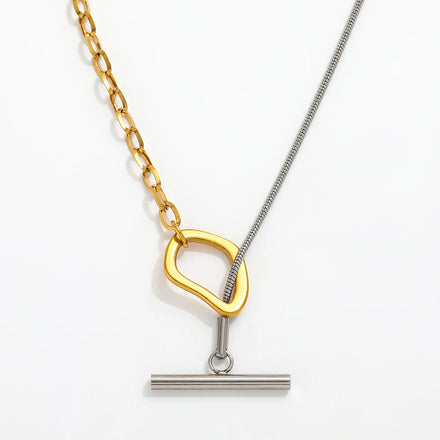 JOOLIM Ready to Ship High End 18k Gold Plated Stainless Steel Two Tone Mixed Snake Chain Toggle Necklace Fashion Jewelry