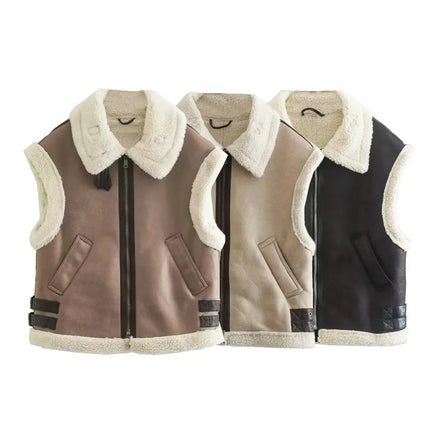 Wholesale Women's Warm Windproof Vest Jacket Women's New Vest-style Fleece Collar Loose Vest