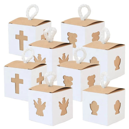 Angel Cross Hollow Kraft Paper Box Square Treat Candy Sweet Gift Packaging Box for Baby Shower Birthday Baptism Party