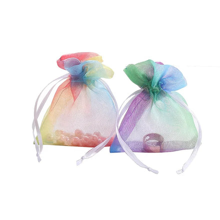 Christmas Candy Wedding Party Sheer Organza Bags 100pcs Mesh Organza Drawstring Gift Bags Colorful Jewelry Favor Pouches